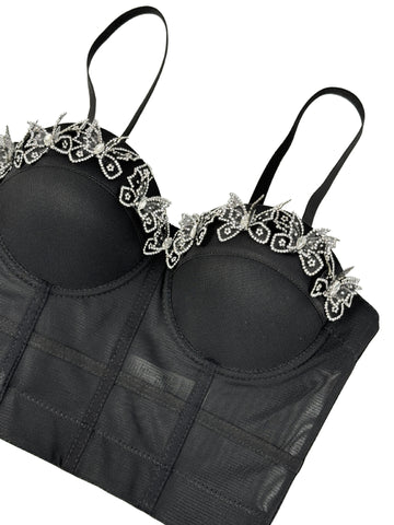 Sabana Perdida Three Dimensional Butterfly Decorative Camisole Mesh Sexy Top