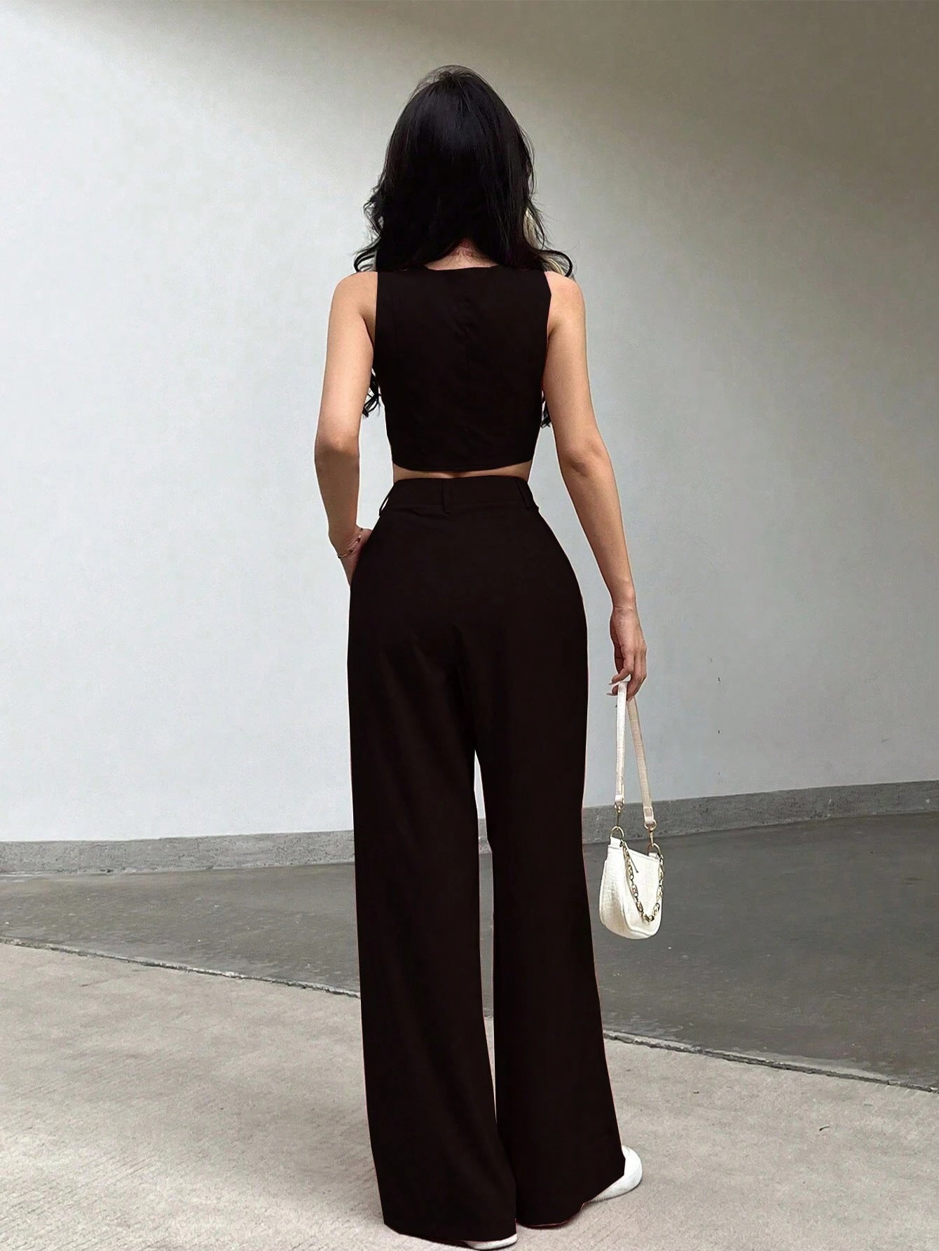 Loose High Waist Black Draping Spring Autumn Work Pant Business Straight Leg Casual High Grade Ladies Work Pant