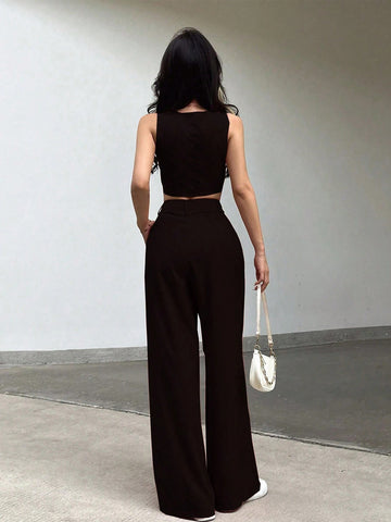 Loose High Waist Black Draping Spring Autumn Work Pant Business Straight Leg Casual High Grade Ladies Work Pant