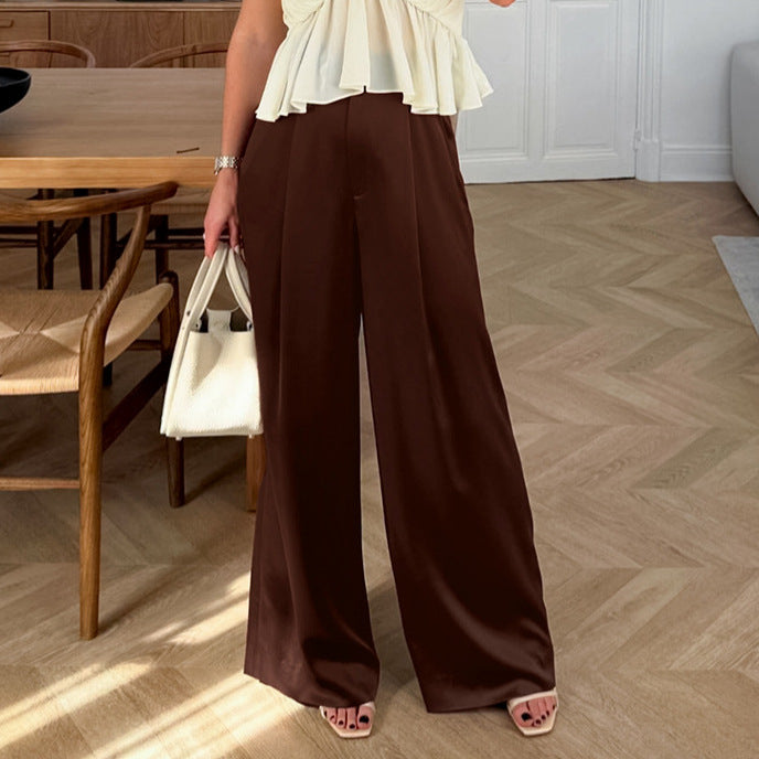Loose Drooping High Waist Casual Pants for Women Spring Lazy Wind Slimming Wide Leg Pants