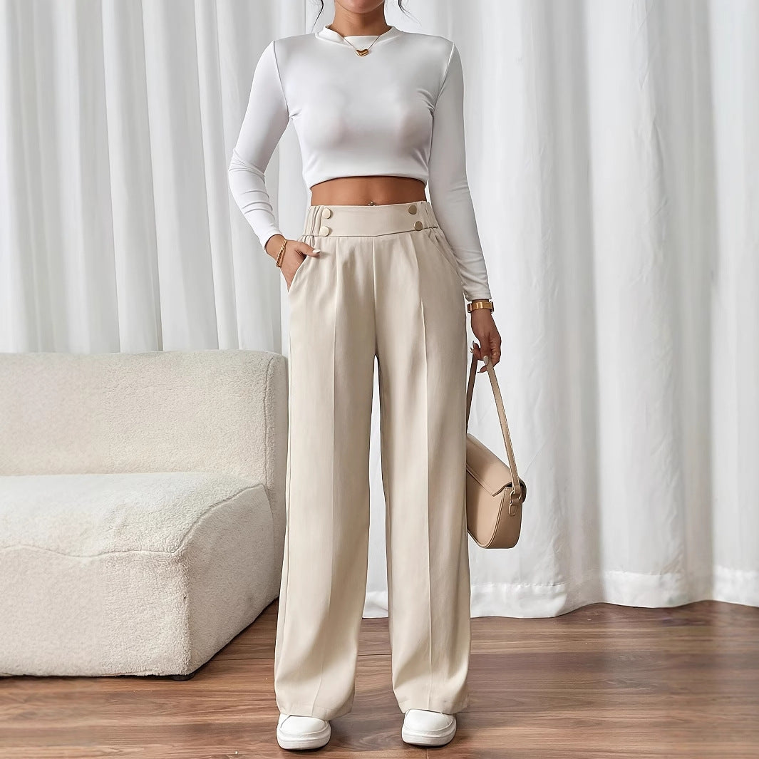 Draping Mop Casual Pants High Waist Trousers Loose Straight Women Special Interest Design Solid Color Trousers