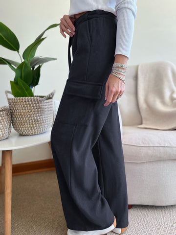 Autumn Winter Casual Simple Loose Solid Color Corduroy Wide Leg Pants Women