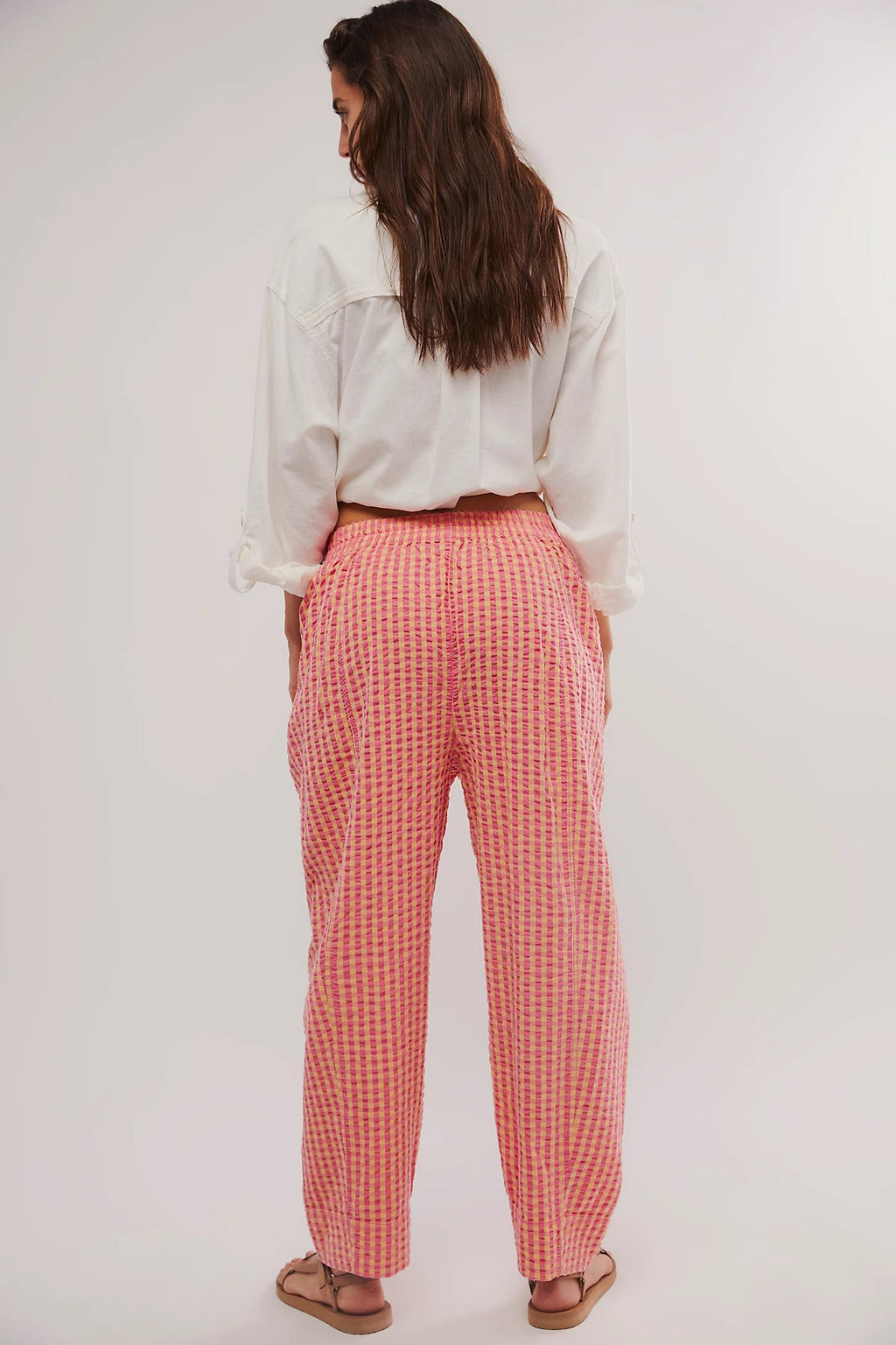 Plaid Straight Leg Pants Summer Women Thin High Waist Drooping Casual Walking Pants
