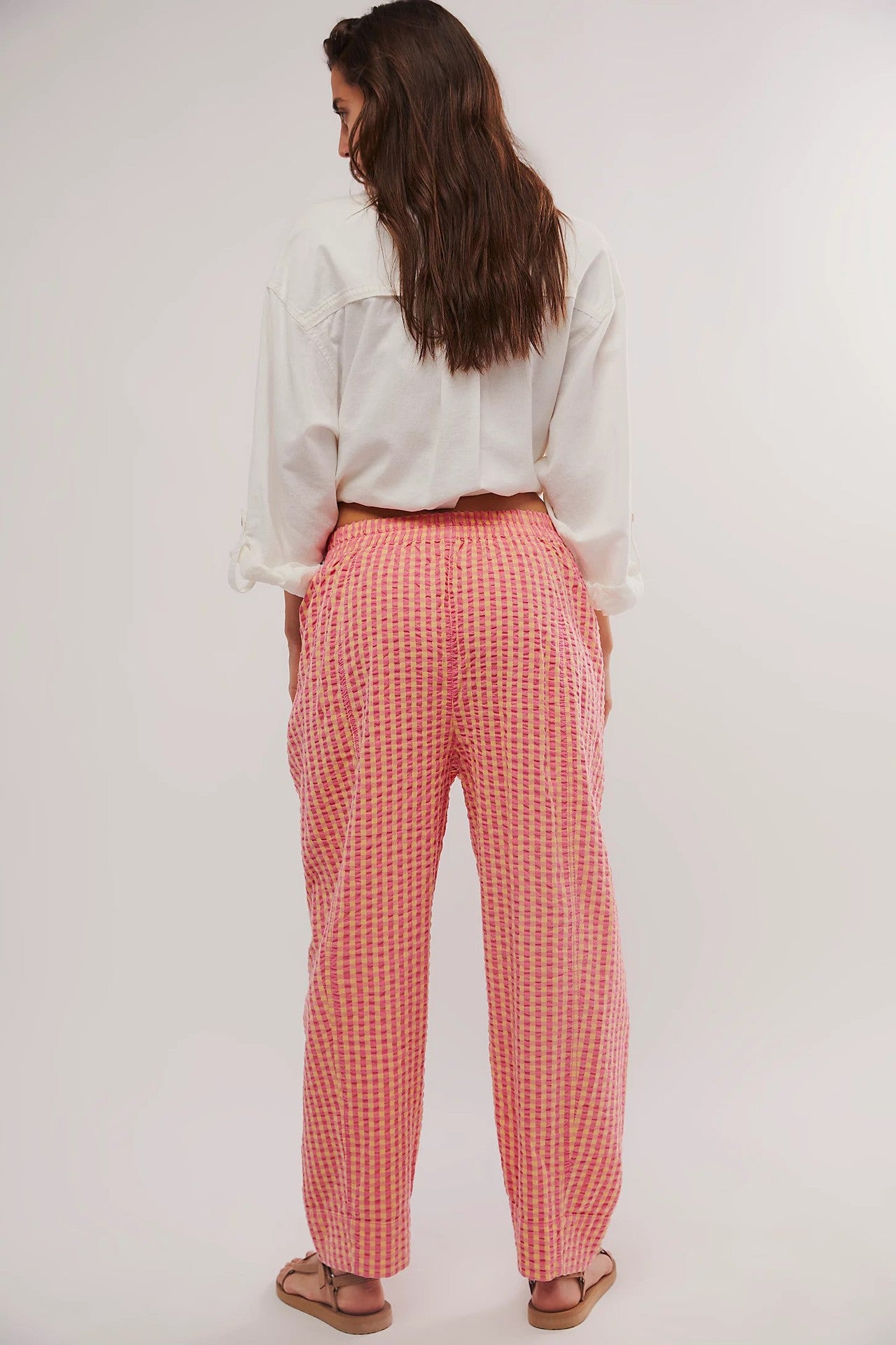 Plaid Straight Leg Pants Summer Women Thin High Waist Drooping Casual Walking Pants