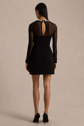 Richmond Sexy Mesh Stitching Rhinestone U Collar Black Elegant Dress