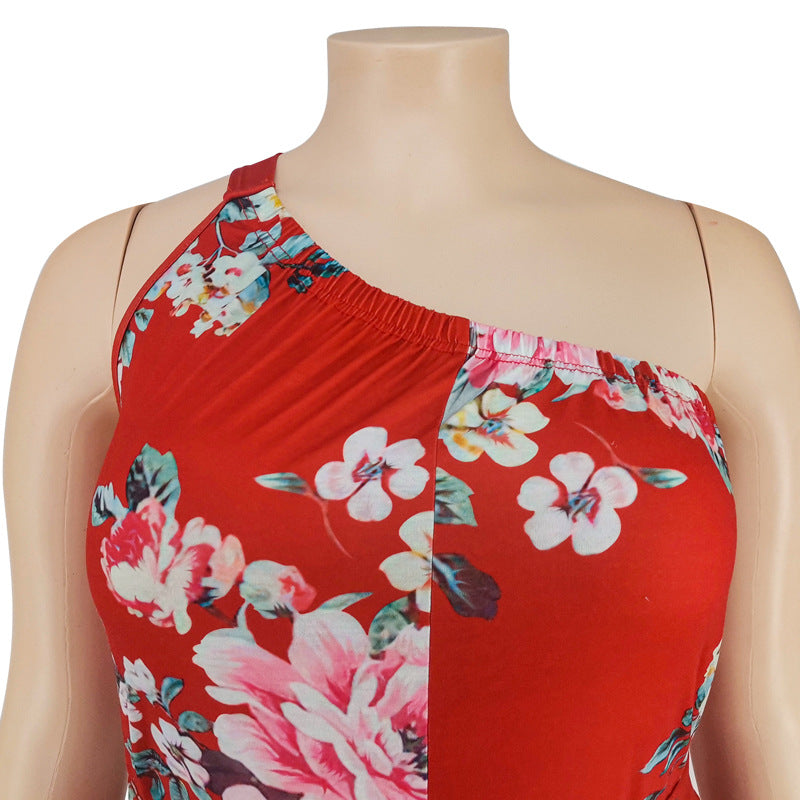 Plus Size Women Clothing Summer Large Floral Printing Casual Jumpsuit