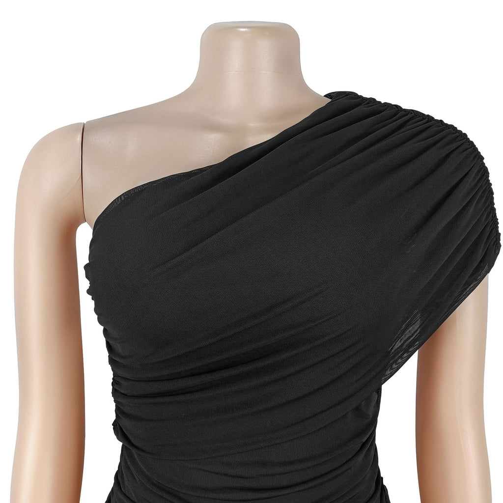 Mount Olive Sexy Formal One Shoulder Long Split Hem Solid Party Maxi Dress