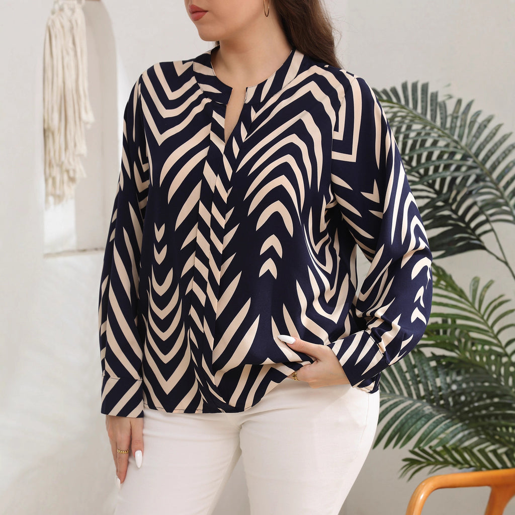 Retro Printed Long Sleeve Loose V neck