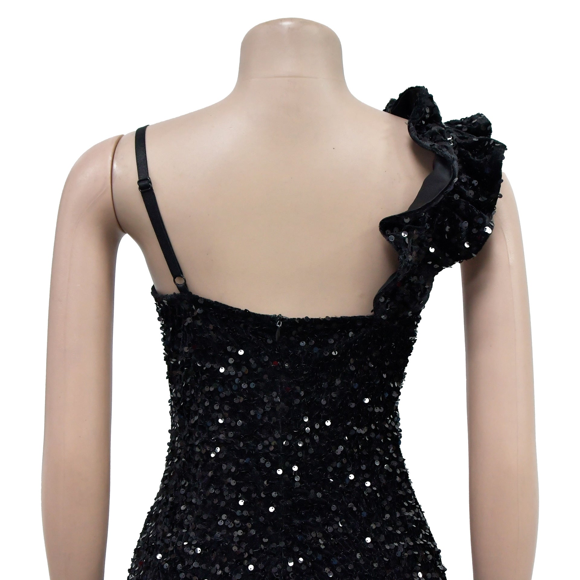 Trenton One Shoulder Open Back Sequined High Side Split Mermaid Maxi Dress
