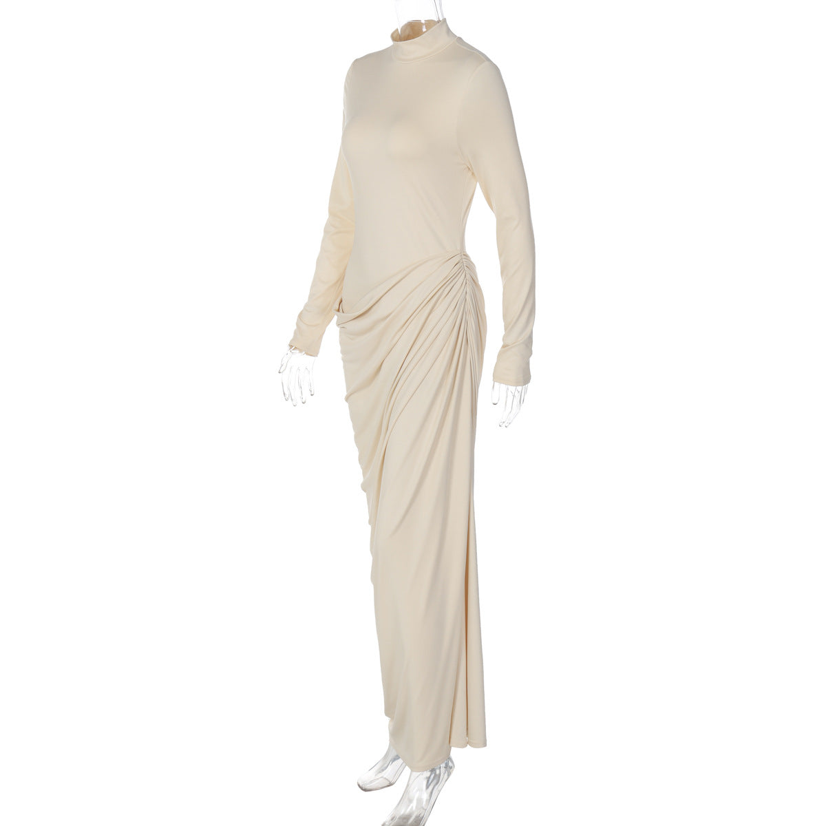 Cutout Waist Ruched Stacked Long Sleeve Midi Maxi Formal Dress