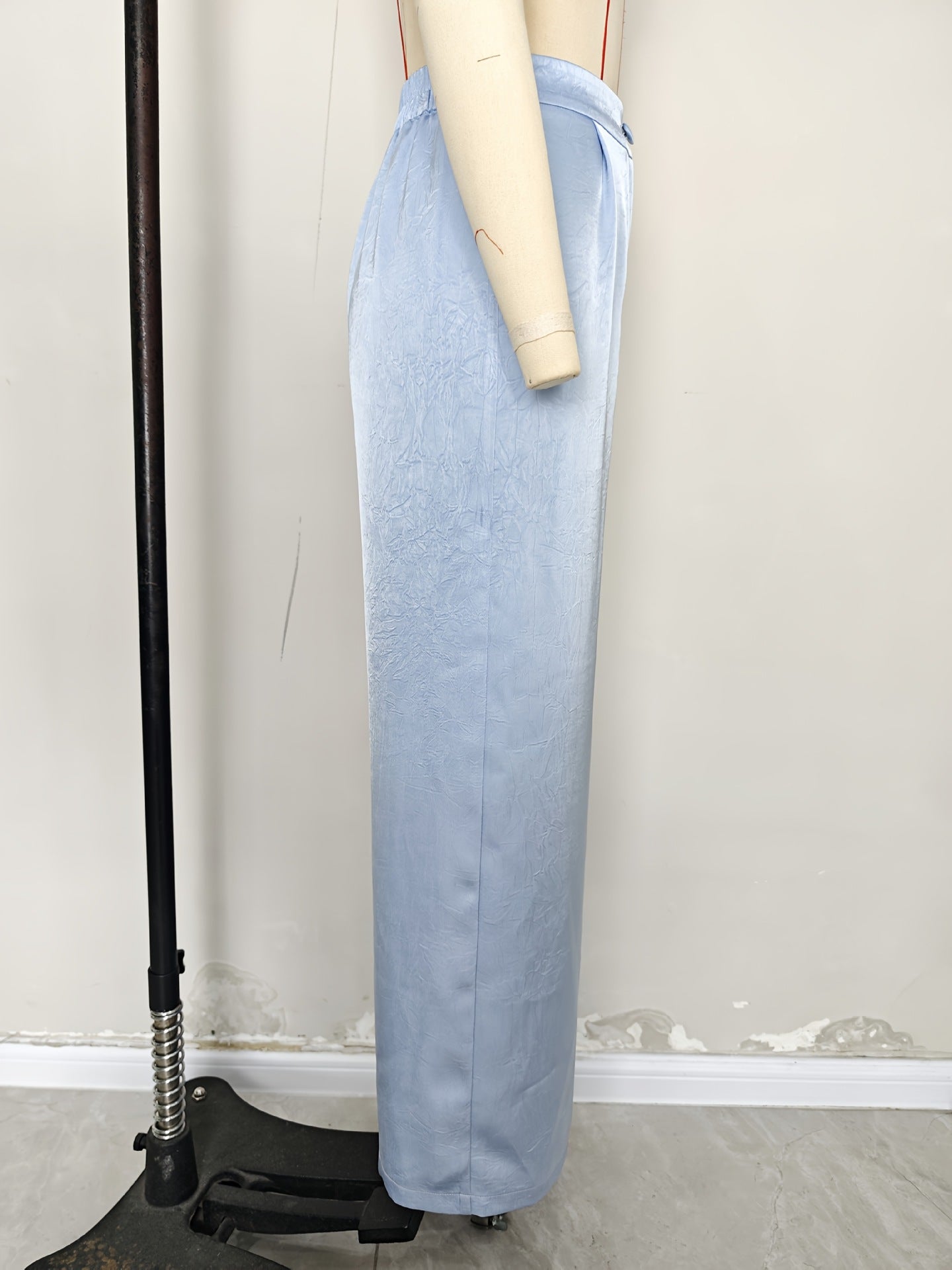 Fashionable Gorgeous Satin French Button Women Pants Summer Thin Loose High Waist Wide Leg Pants Women Trousers