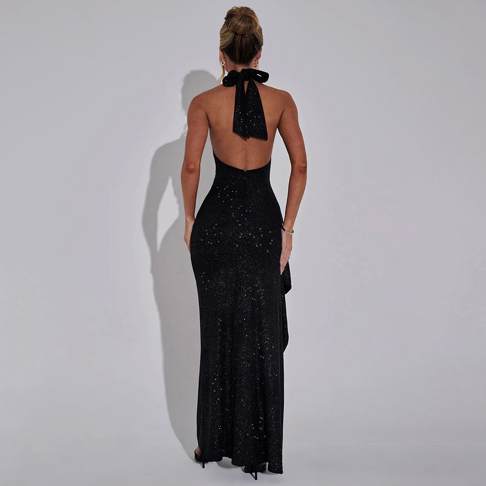 Pantoja Sexy Wear Sleeveless Halter Backless Slim Fit Slit Dress