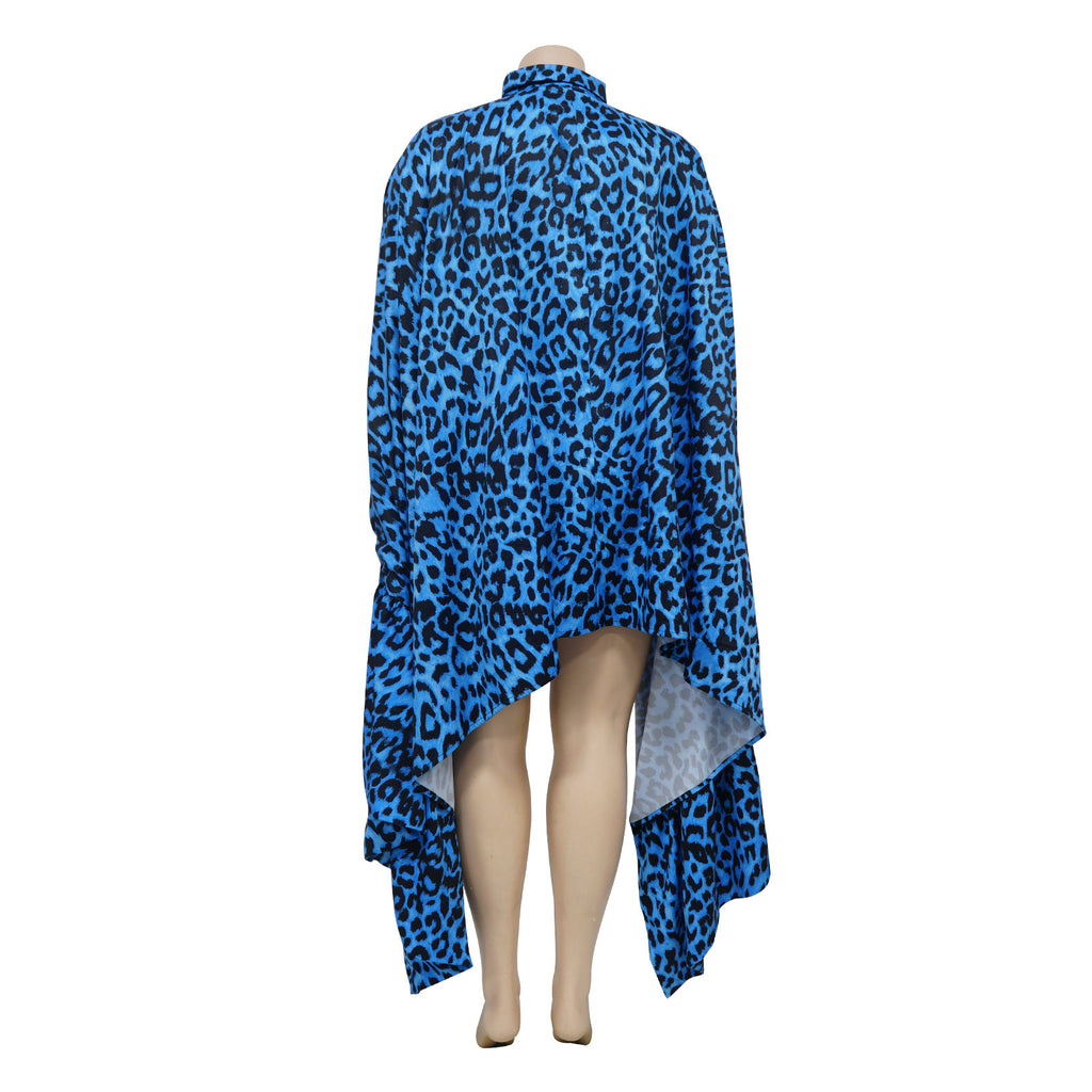 Plus Size Women Autumn Winter Leopard Shawl Long Shirt