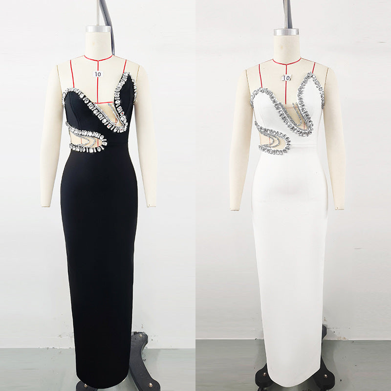 Mount Tabor High Quality Europe Sexy Maxi Empire Diamonds Lace Dress