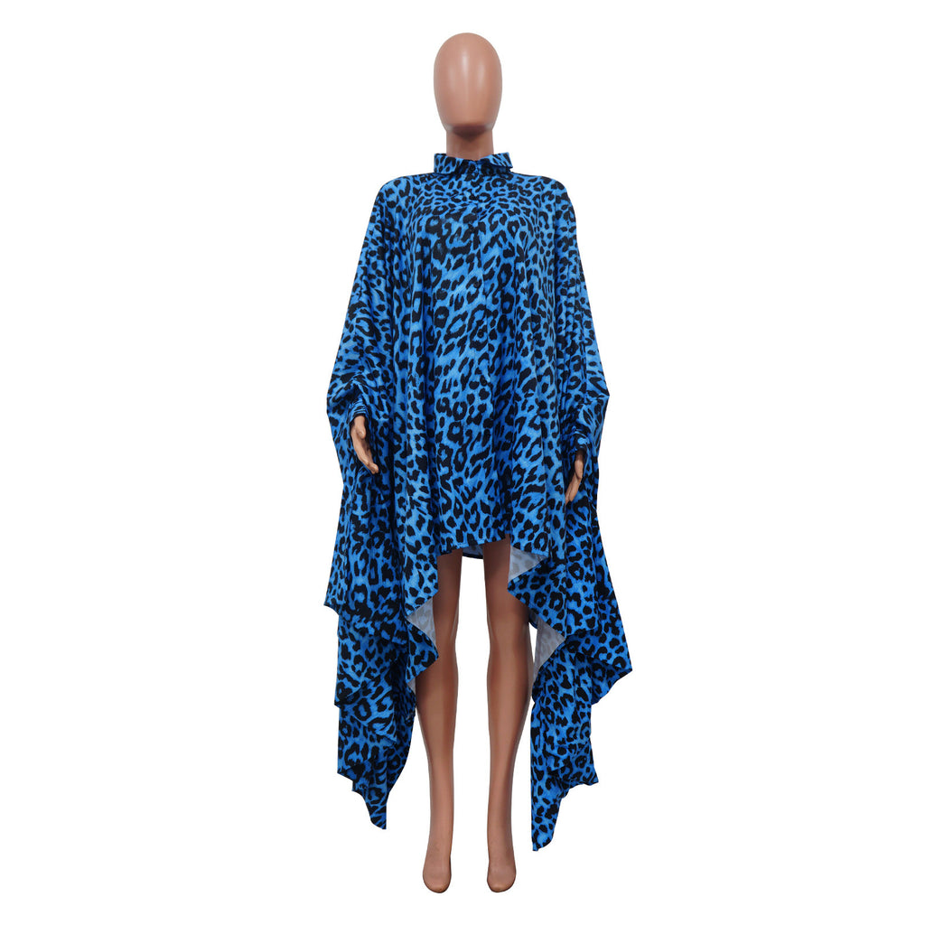 Plus Size Women Autumn Winter Leopard Shawl Long Shirt