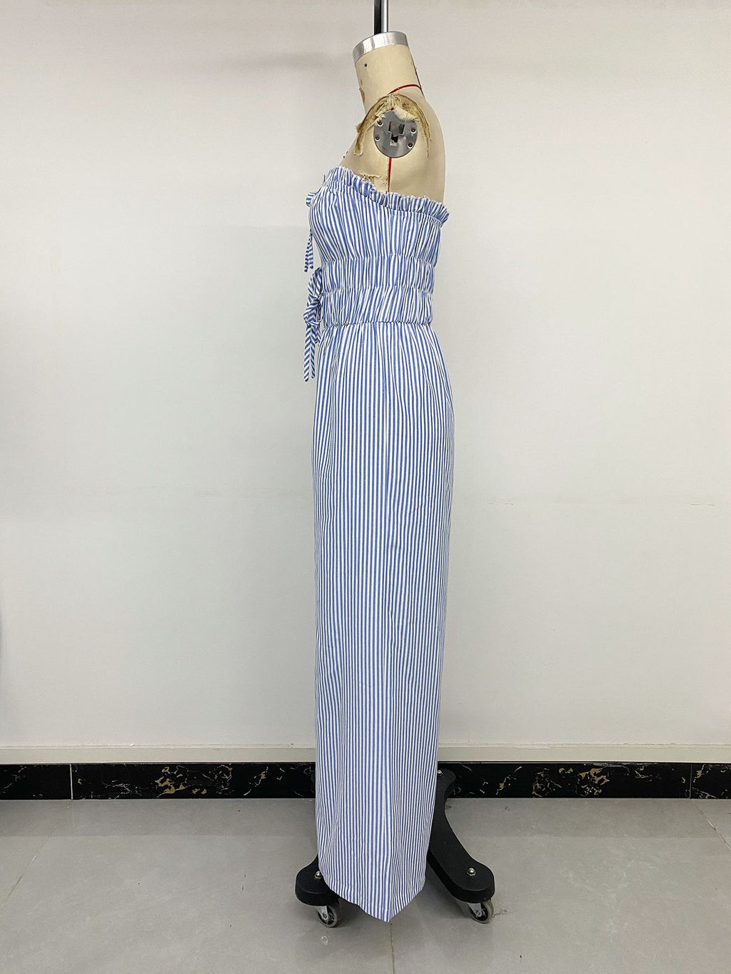 Fresh Vacation Striped Tube Top Lace up Cutout Jumpsuit