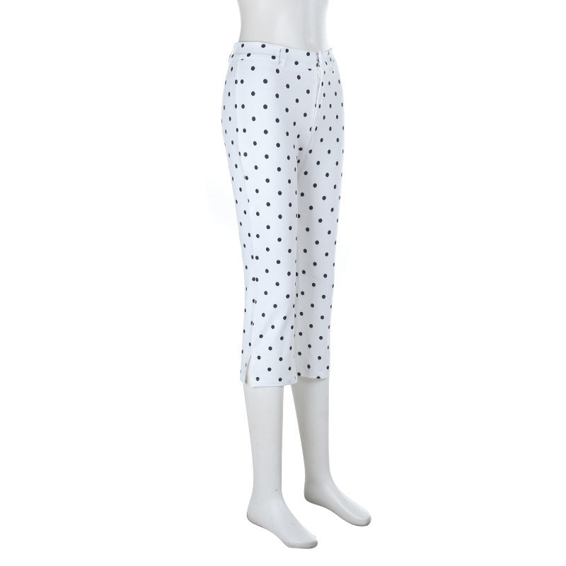 Polka Dot Printed Elegant Sports Casual Tight Cropped Pants