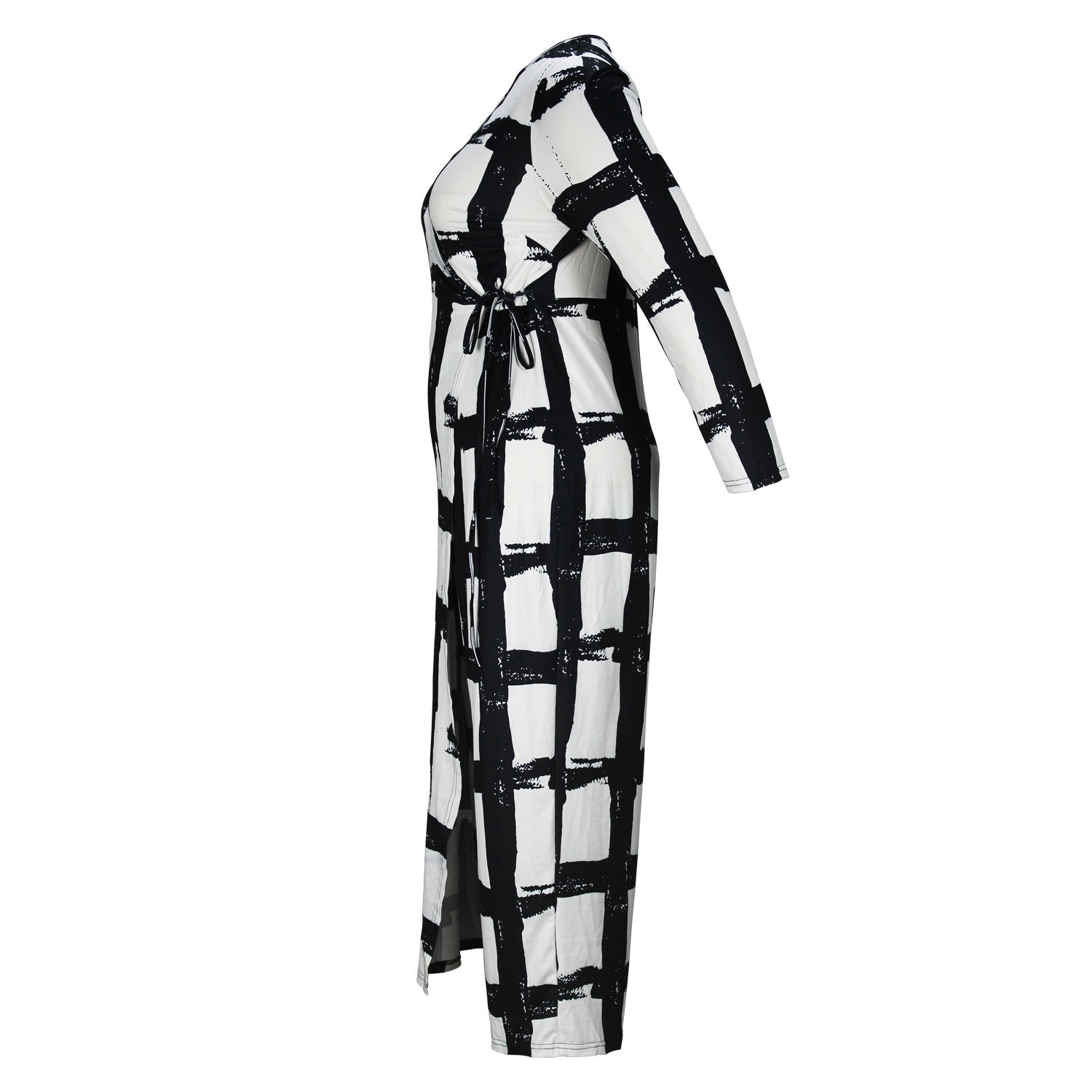 Plus Size Women Clothing V Neck Elements Printed Long Sleeve Loose Jumpsuit
