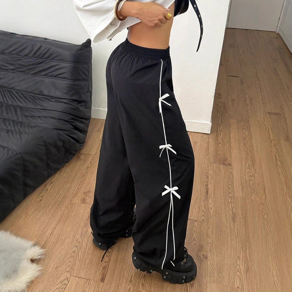 Elastic Waist Small Straight Leg Pants Loose Design Slimming Autumn Winter Casual Pants