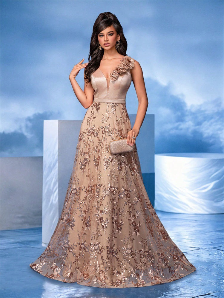 Nevada Deep V Plunge Embroidered Slim Fit Fishtail Bridesmaid Cocktail Dress