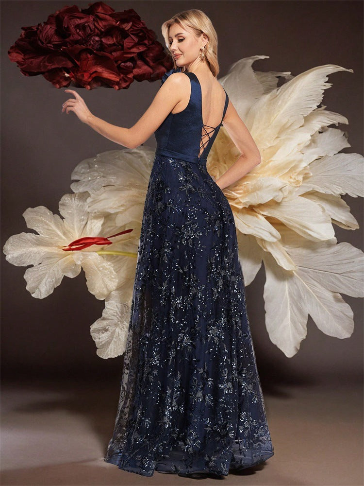 Nevada Deep V Plunge Embroidered Slim Fit Fishtail Bridesmaid Cocktail Dress