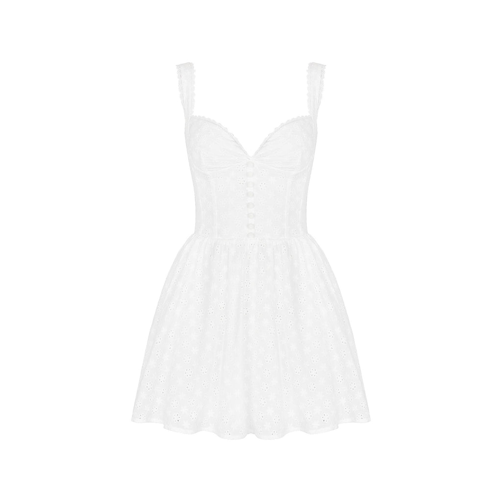 Bani Sexy V neck Lace Strap White with Printed Pattern Dress