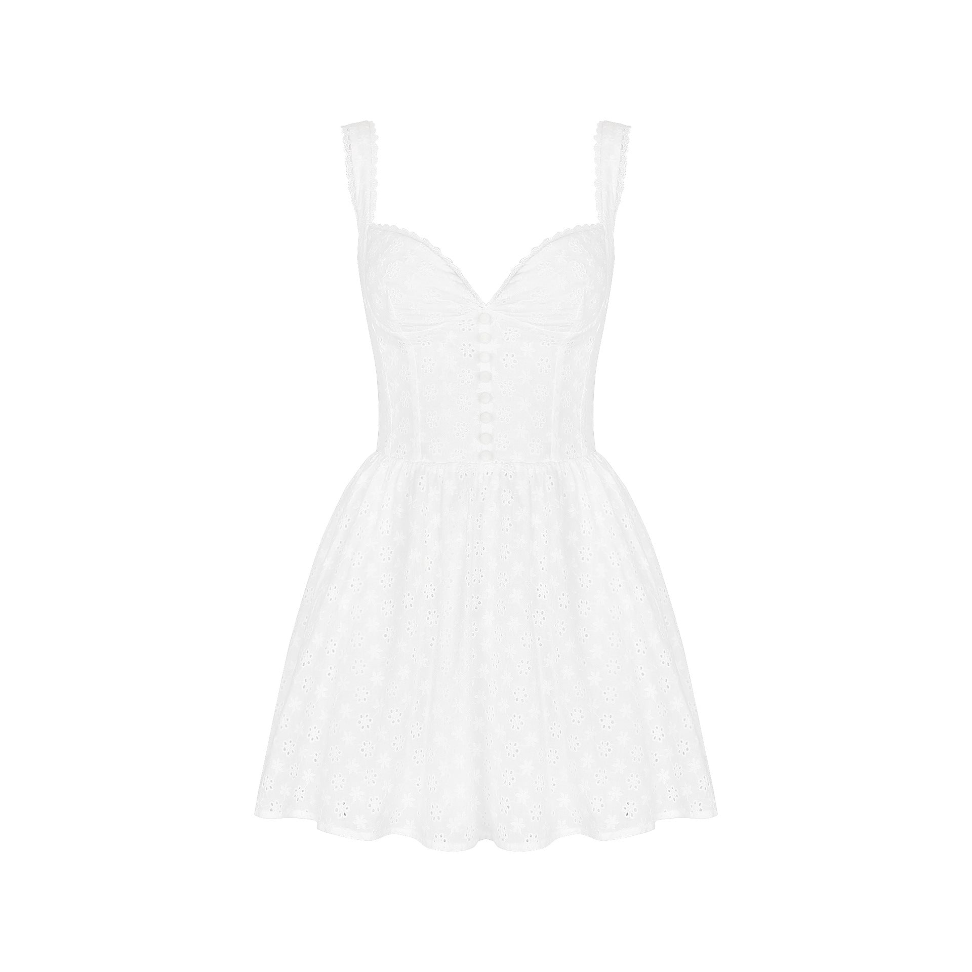 Bani Sexy V neck Lace Strap White with Printed Pattern Dress