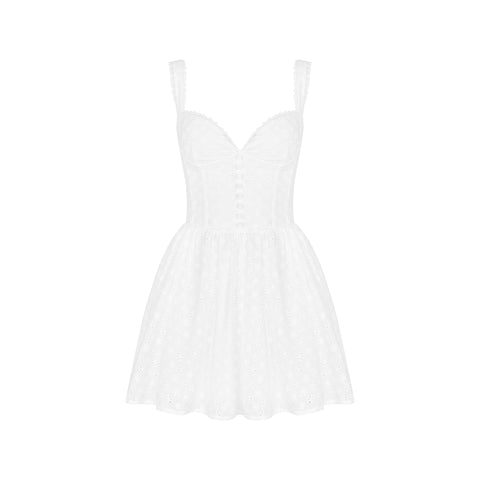 Bani Sexy V neck Lace Strap White with Printed Pattern Dress