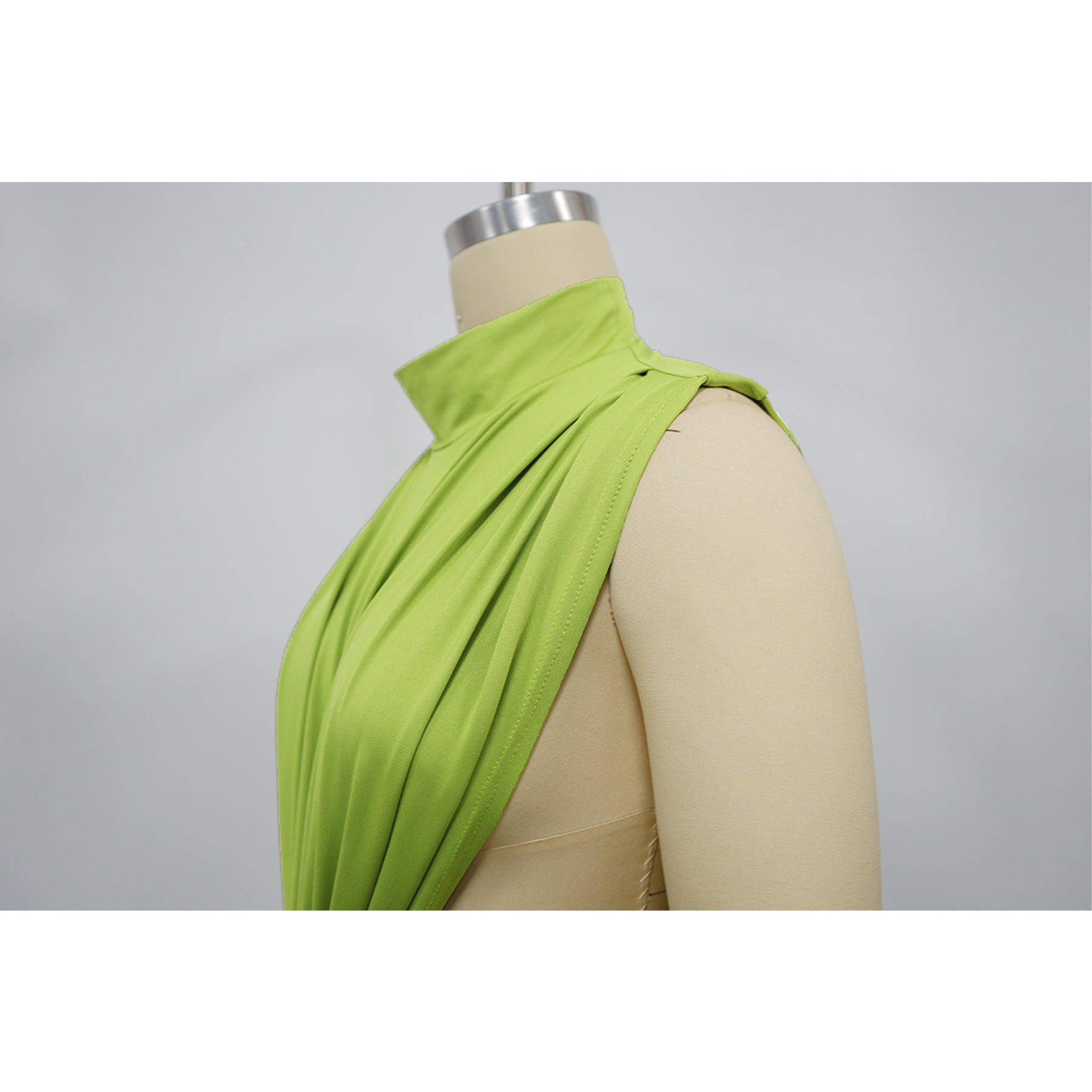 Georgia O-neck High Split Ruched Stacked Bodycon Midi Maxi Dress