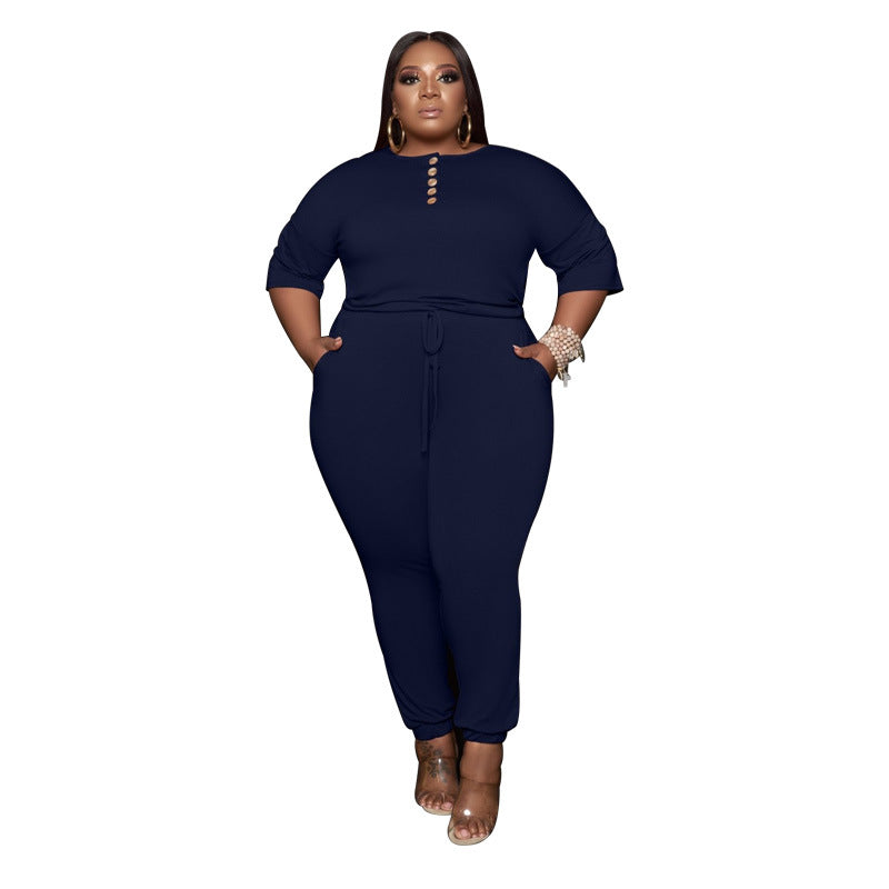 Plus Size Solid Color Loose Casual Jumpsuit Women Jumpsuit