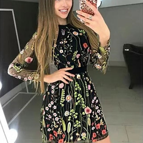 Grenada Embroidered Bohemian Floral A line Mini Dress