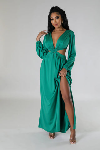 Los Patos Deep V Plunge Neck Solid Color Sexy Waist Hollow Cutout Dress