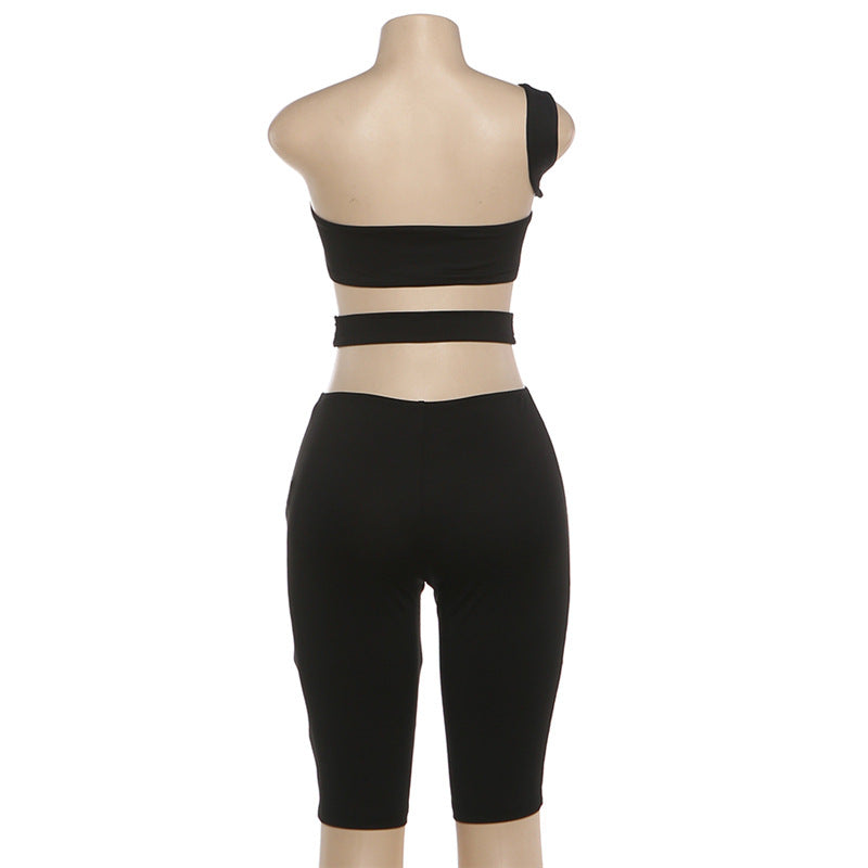Spring Women's Trendy Unique Rivet Sexy Cutout Tight Five Point Jumpsuit