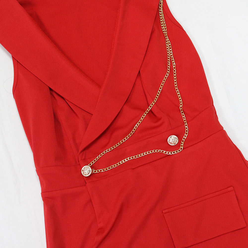V neck Sexy Jumpsuit Chain Terms Casual Wide Leg for Women
