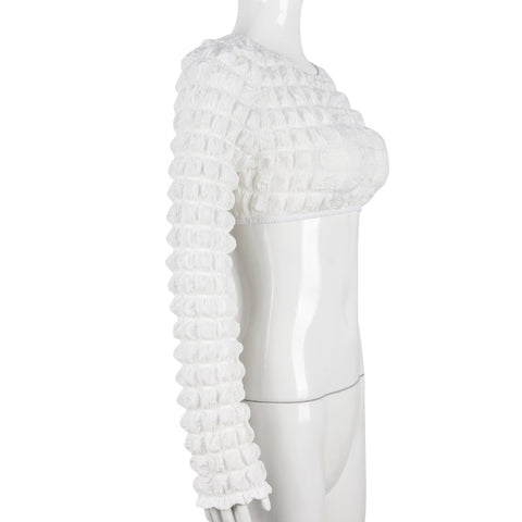 Cutout Bubble Cropped Long Sleeve