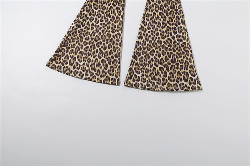 Spring Women Clothes Personality round Neck High Waist Slim Fit Backless Leopard Print Long Sleeve Jumpsuit Women