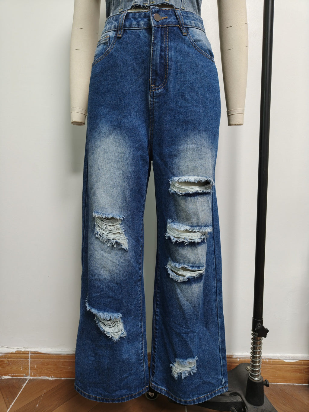 Ripped Jeans Washed High Waist Straight All Matching Loose Denim Trousers Women Jeans