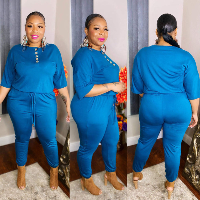 Plus Size Solid Color Loose Casual Jumpsuit Women Jumpsuit