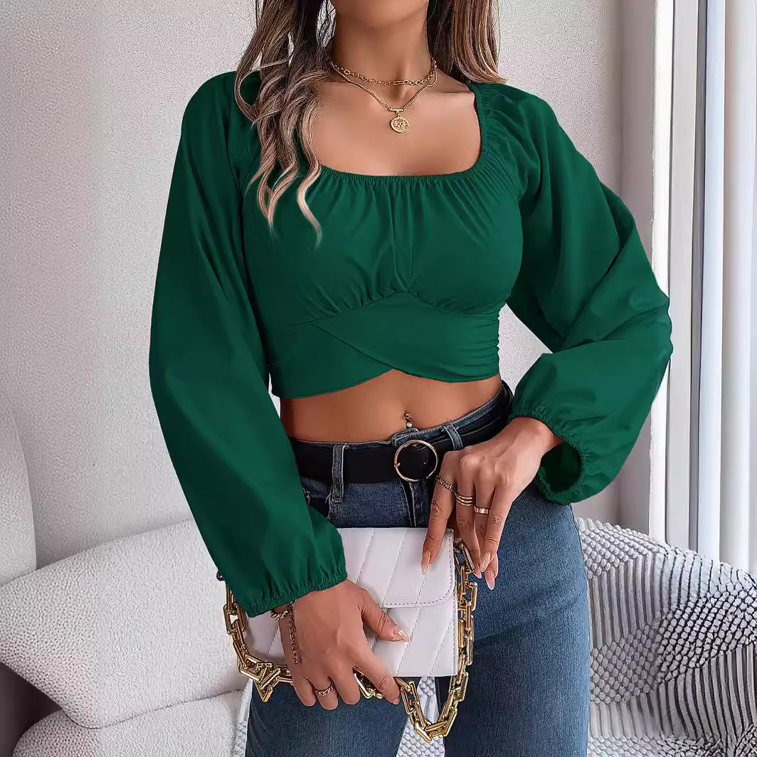 women Spring Casual Lantern Sleeve Waist Chiffon