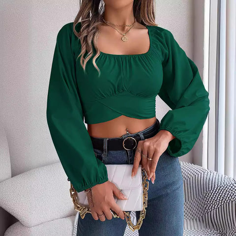 women Spring Casual Lantern Sleeve Waist Chiffon