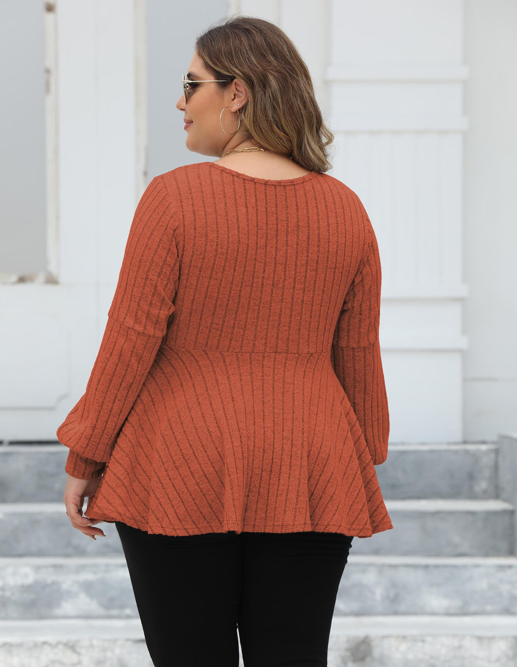 Women Tops plus Size Women Doll Shirt V neck Sunken Stripe Fleece Lantern Sleeve T shirt Gold Fastener Decoration Top