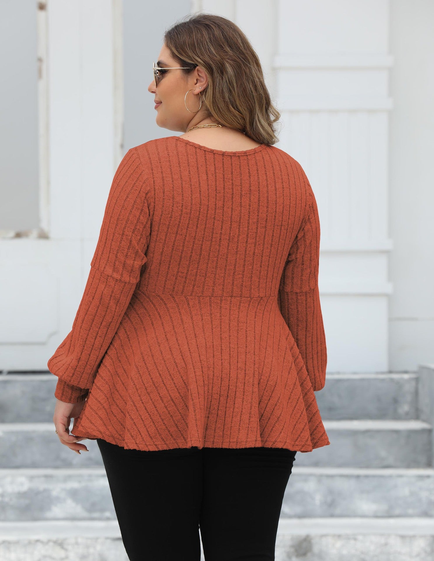 Women Tops plus Size Women Doll Shirt V neck Sunken Stripe Fleece Lantern Sleeve T shirt Gold Fastener Decoration Top