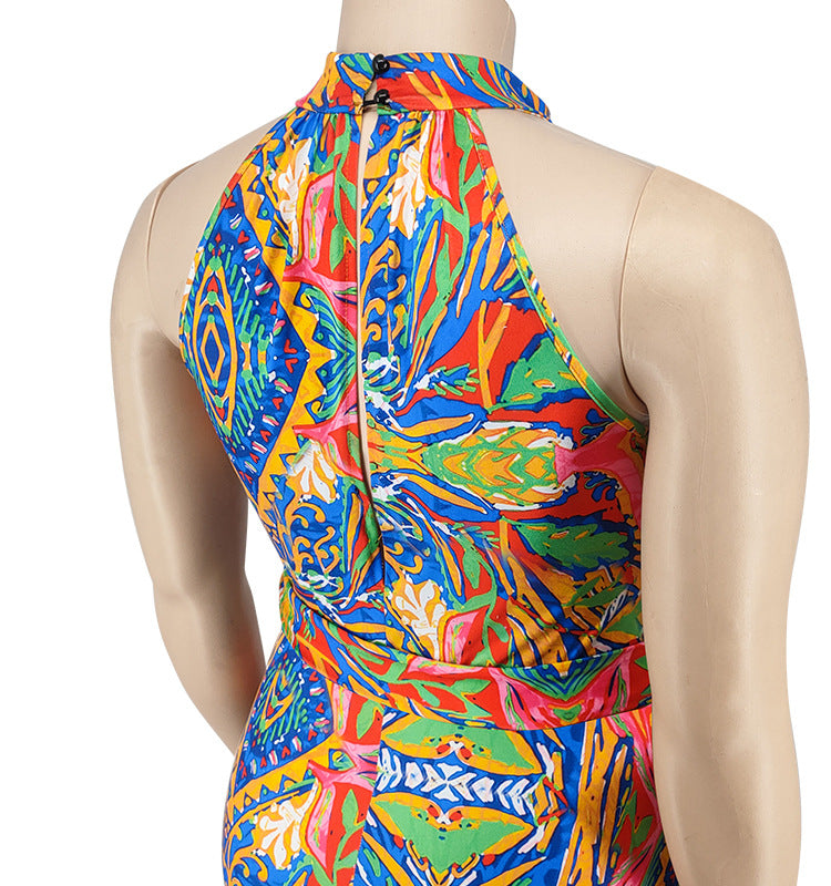 Plus Size Women Clothes Printing Collar Jumpsuit