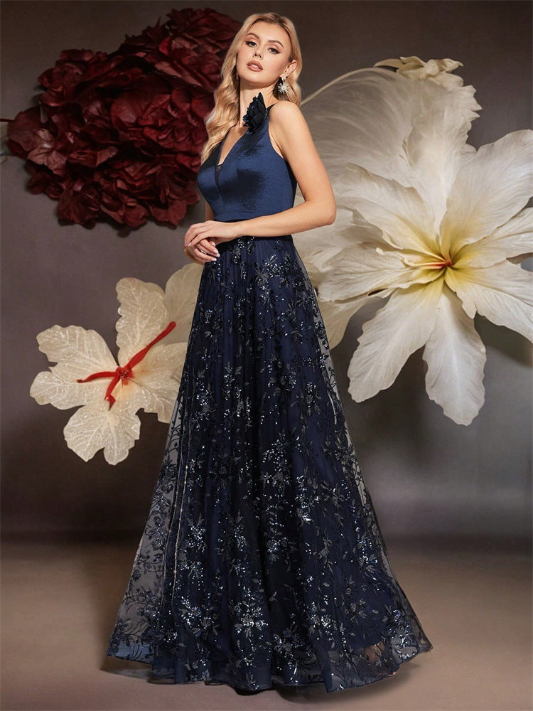 Nevada Deep V Plunge Embroidered Slim Fit Fishtail Bridesmaid Cocktail Dress