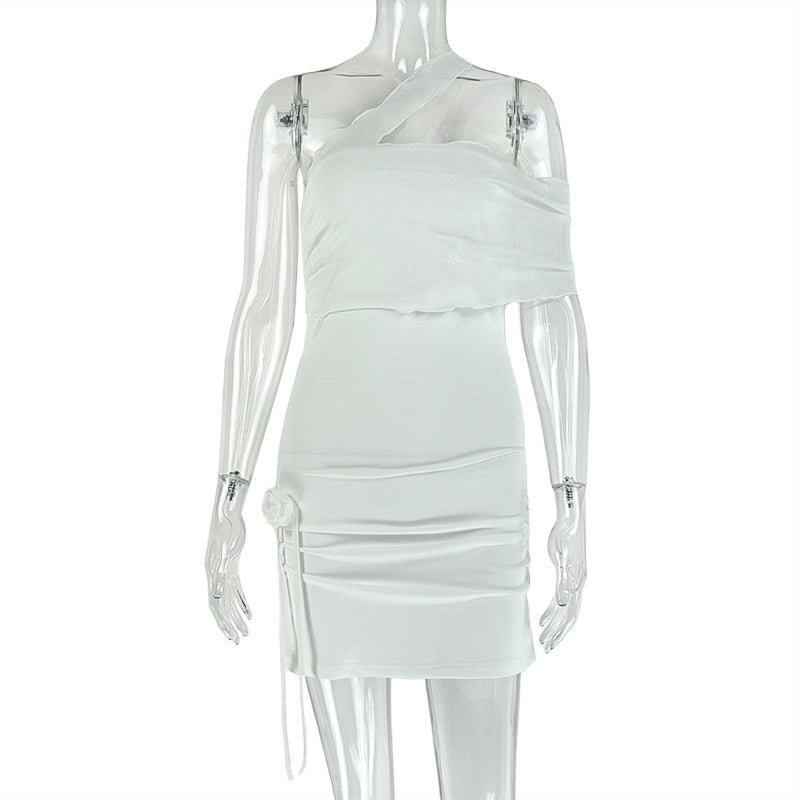 La Playa Micro Transparent Splicing Package Hip Dress One Shoulder Tube