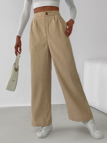 All Matching Casual Simplicity Basic Corduroy High Waist Solid Color Wide Leg Pants