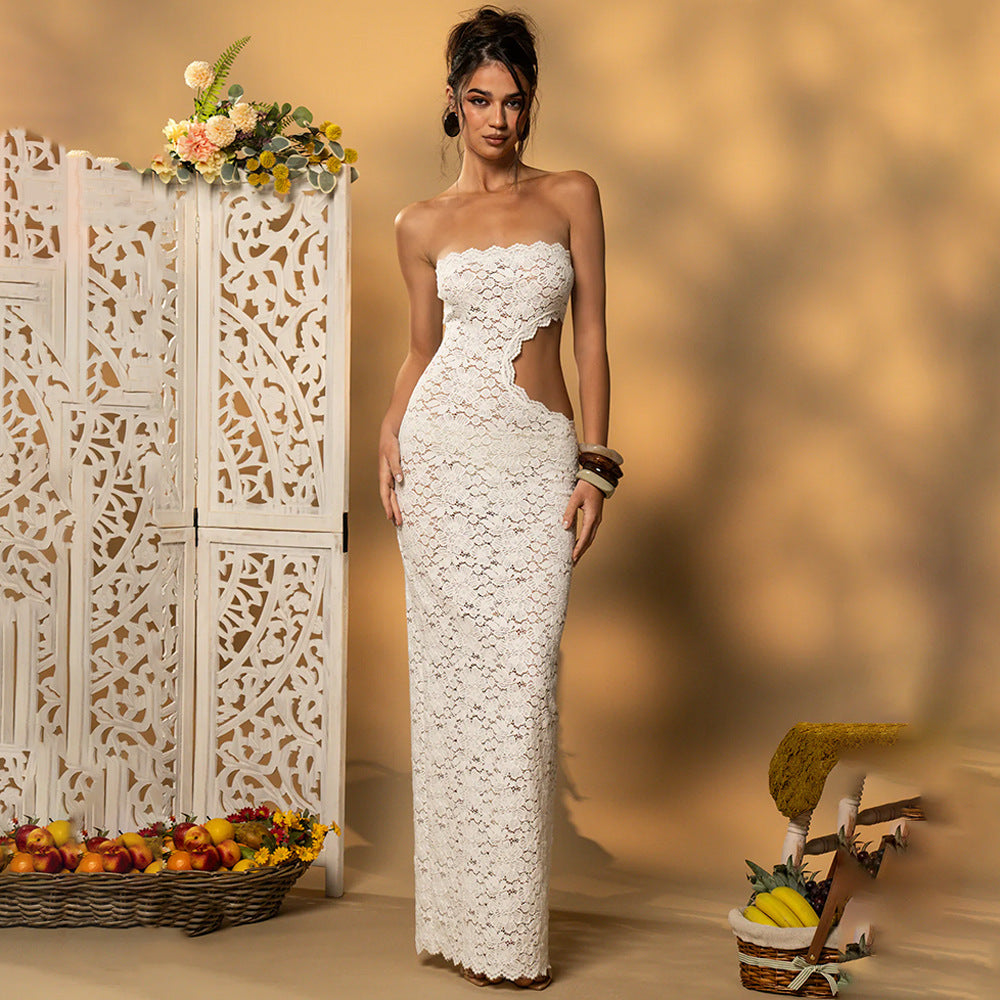 Pedro Brand Sexy Lace Hollow Out Cutout Split Tube Dress