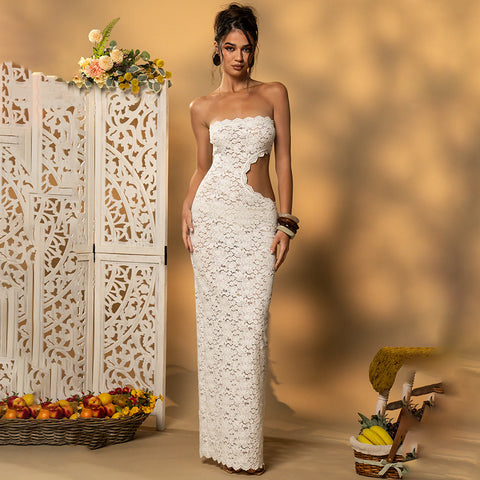 Pedro Brand Sexy Lace Hollow Out Cutout Split Tube Dress