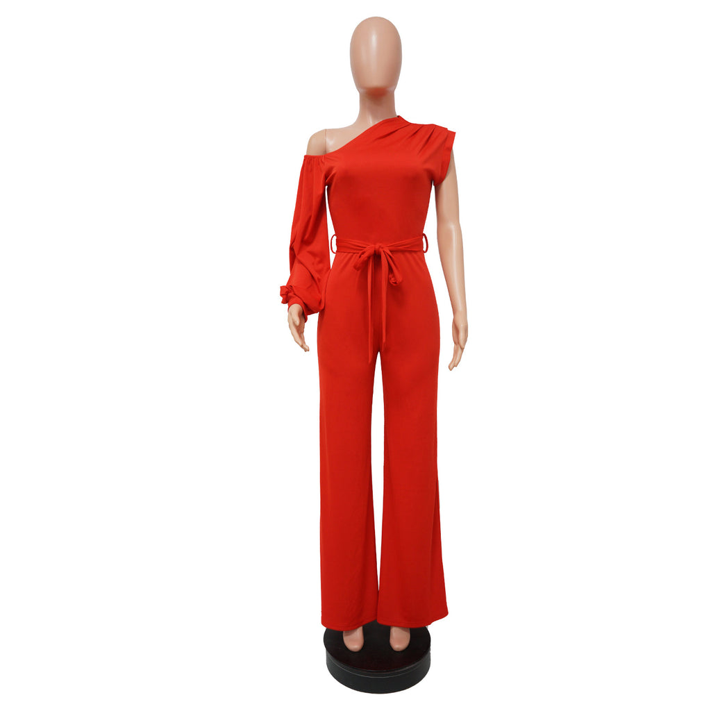 Women Wear Solid Color One-Shoulder Women Wide Leg Women Jumpsuit