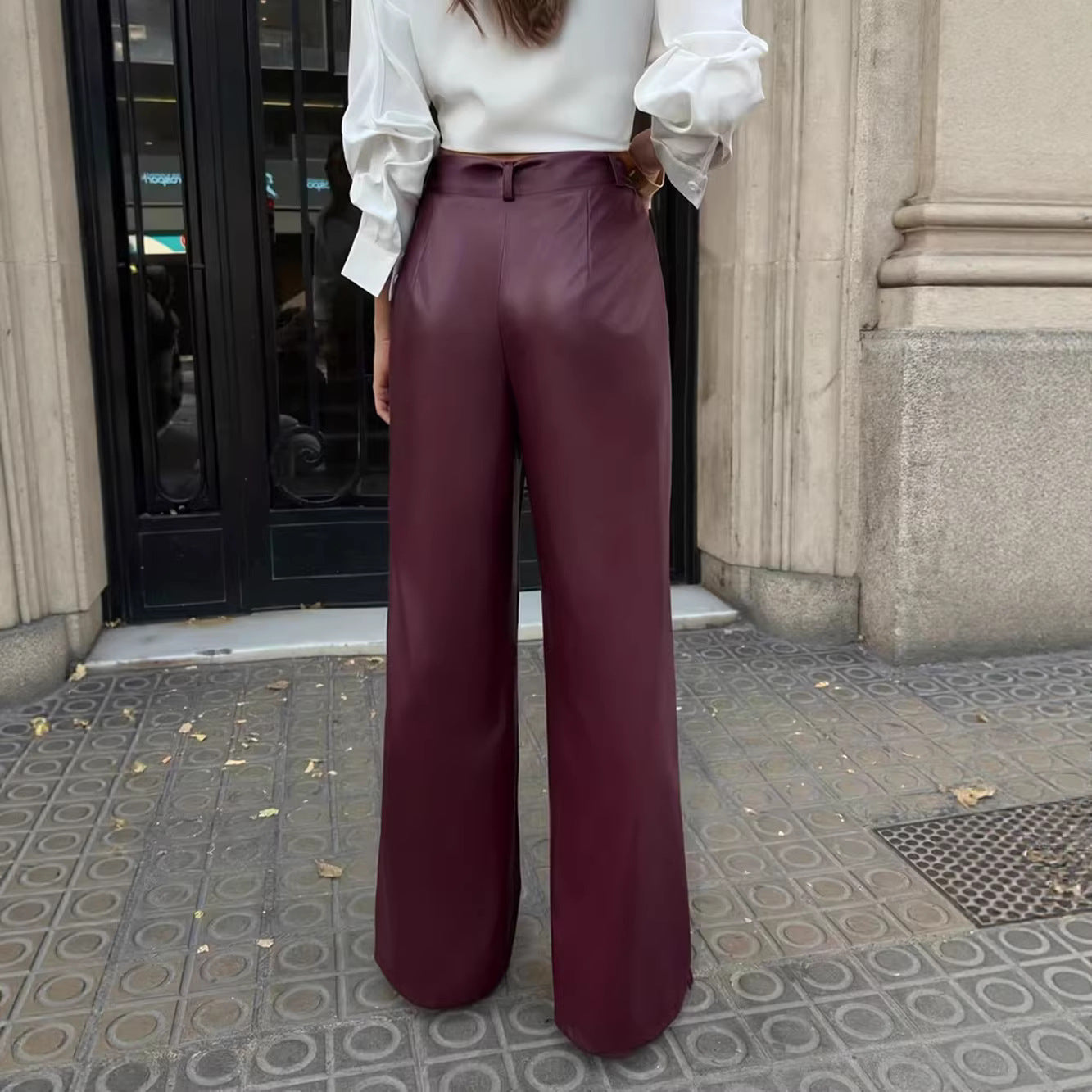 Leather Wide Leg Pants Women High Sense High Waist Suit Leather Pants Slimming Casual Pants